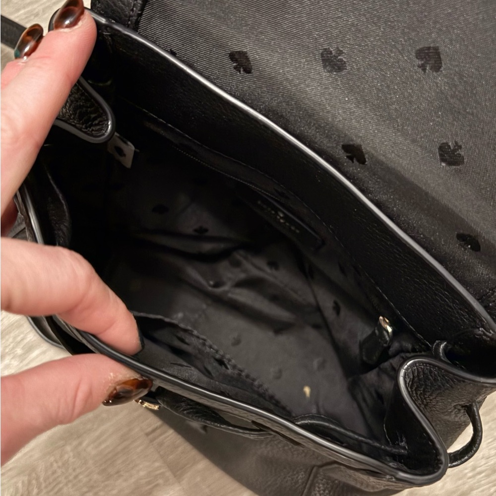 Kate Spade | Black Leila Medium Flap Pebbled Leather Backpack - Picture 3 of 5